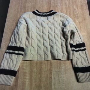 Cable Knit Sweater with Black Accents